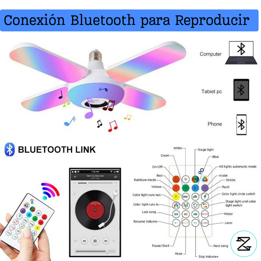 SoundGlow™ Ampolleta Parlante Color E27 Bluetooth